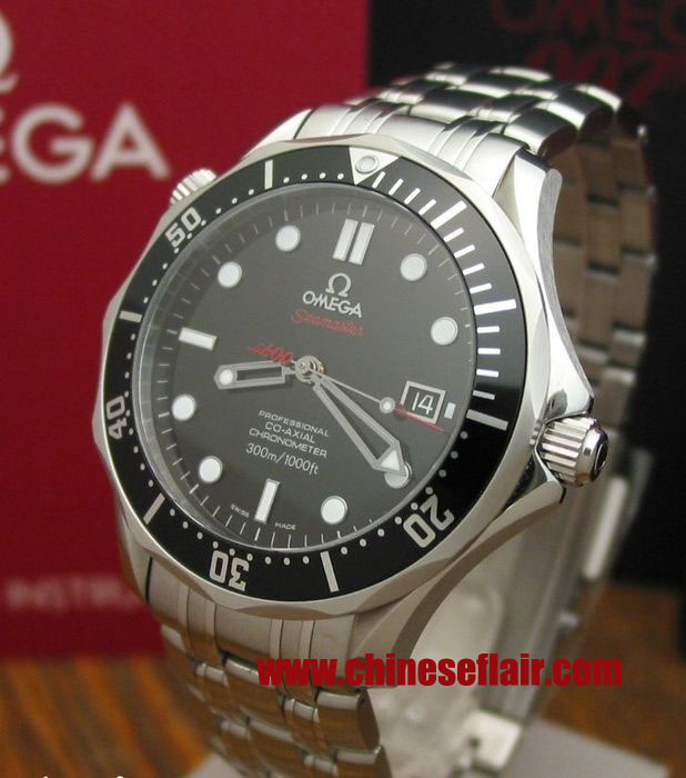 Replica Omega James Bond 007 Stainless Steel Black Face Watch